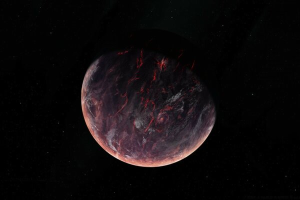 Image of a red and black moon in a sulfur sky