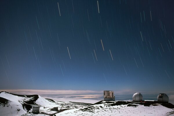 Meteor shower. Winter. Observatory