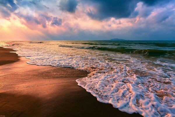 Beautiful waves at sunset