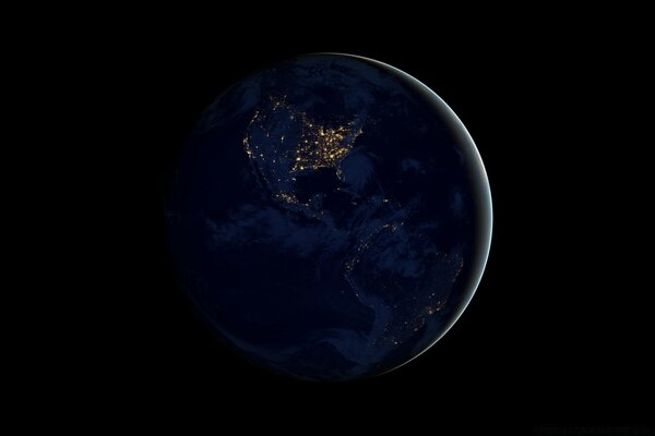 Planet Earth at night in space