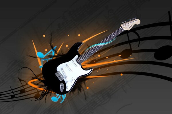 Electric guitars. Notes. Graphics. Music