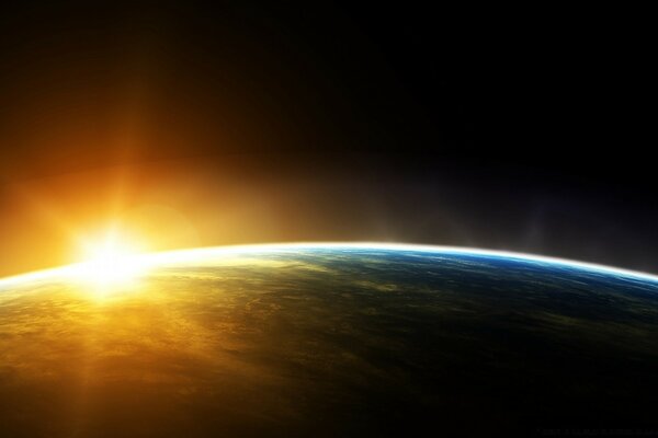 Sunset over the earth view from space