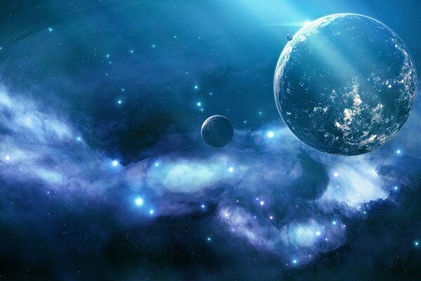 Moon. The galaxy. Blue. Planets