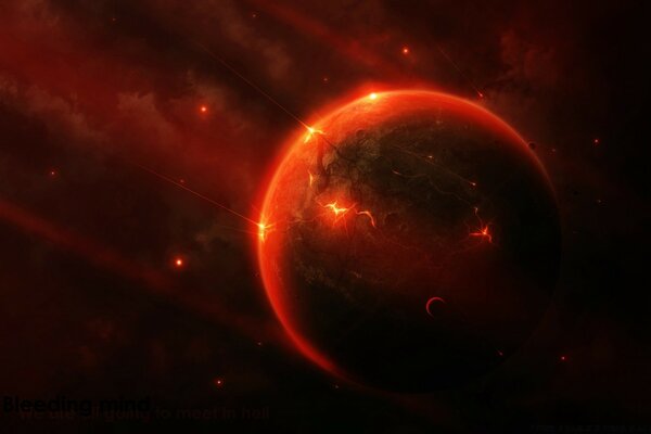 Fantastic fiery moon in space