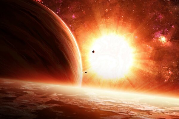 Ғаламдағы планеталар және күннің жарқын жарығы