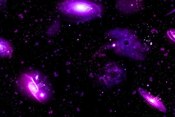 Багато фіолетових галактик у космосі
