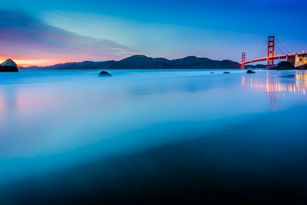 The Red Bridge in the dusky dawn