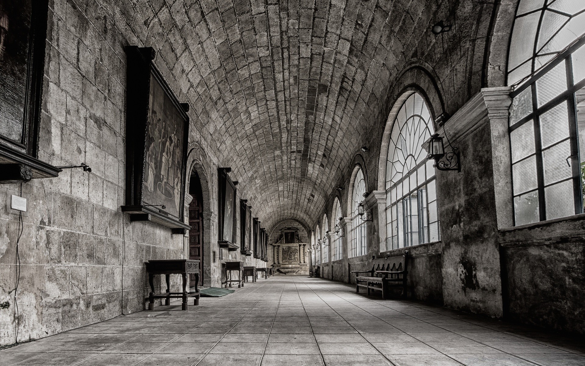 vintage arquitetura velho monocromático abandonado gótico casa arco