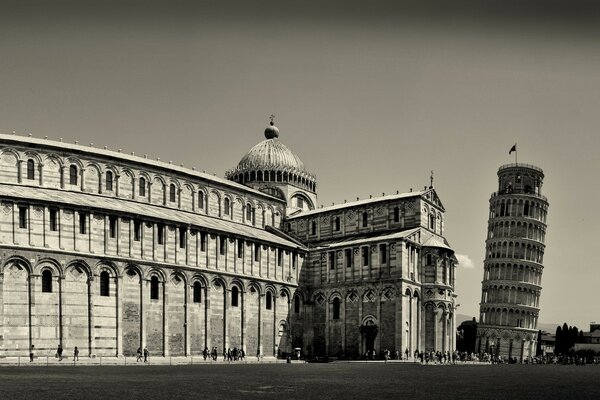 Torre inclinada de Pisa en blanco y negro