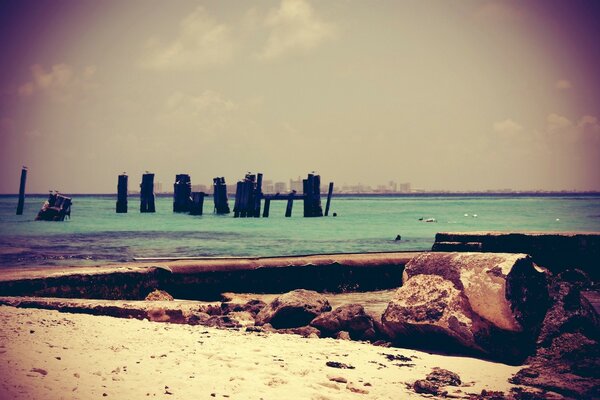 Paisaje playa junto al mar foto Vintage