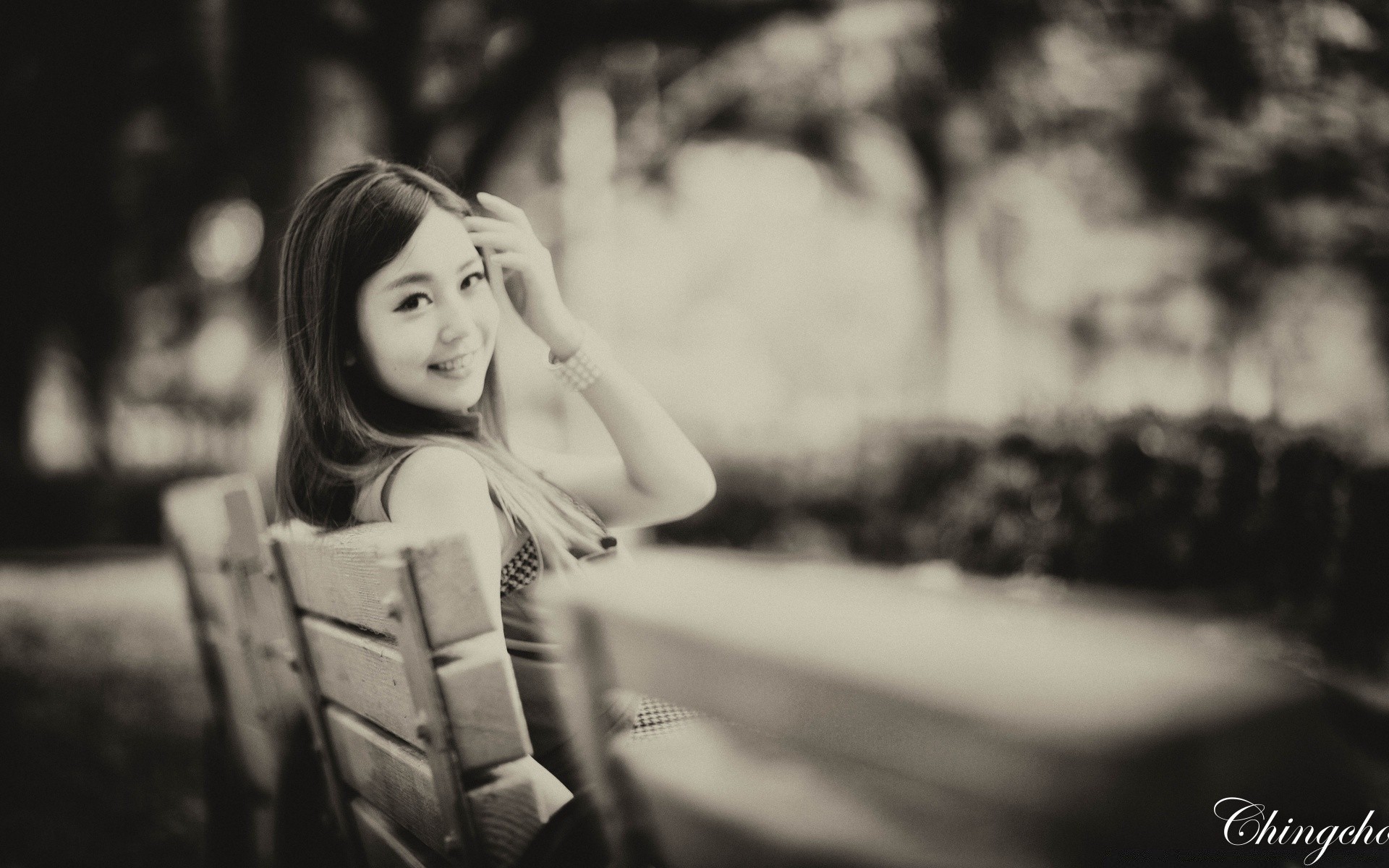 vintage monochrome woman portrait one girl street adult blur