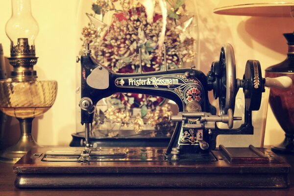 Retro sewing machine in a warm light