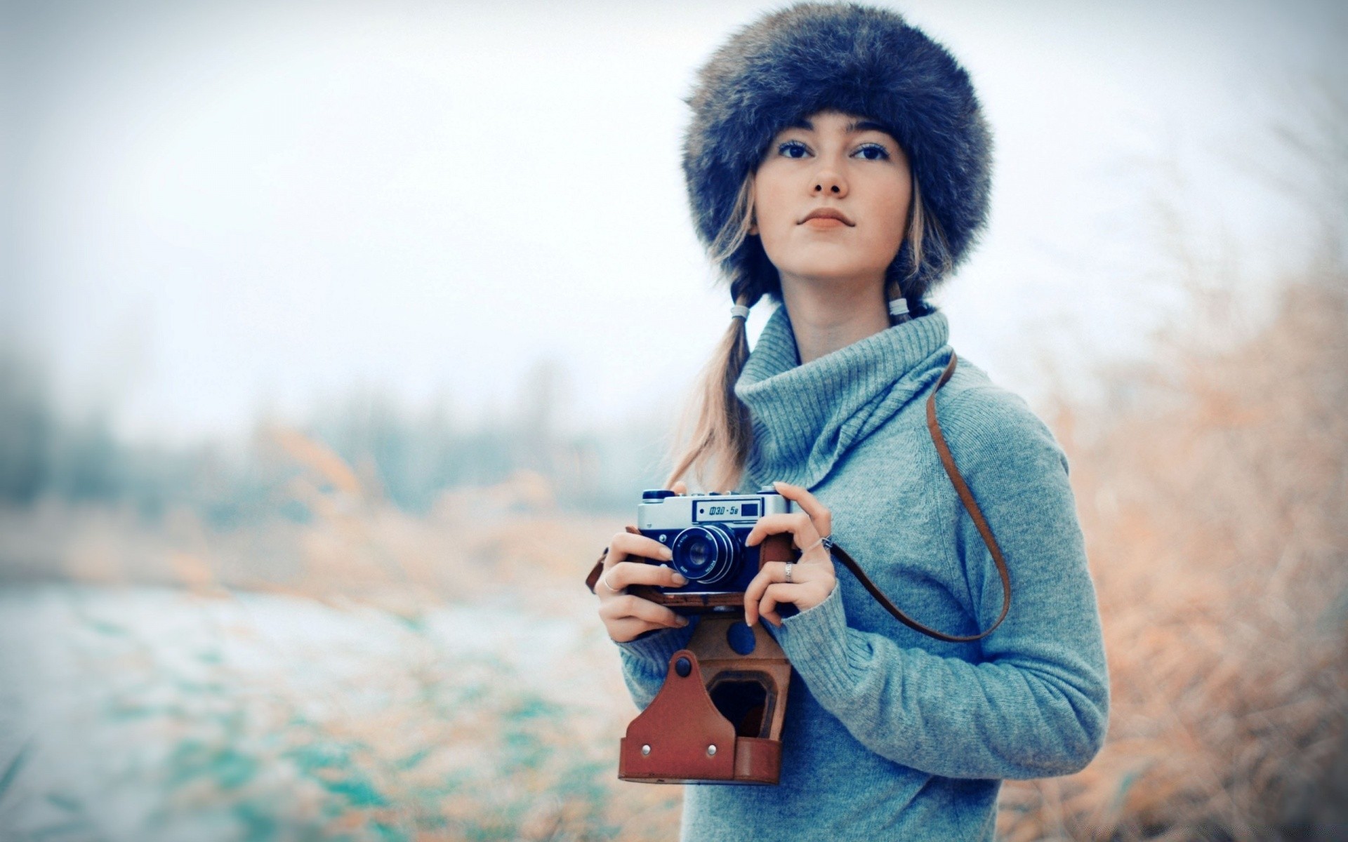 vintage woman one outdoors portrait girl leisure adult winter