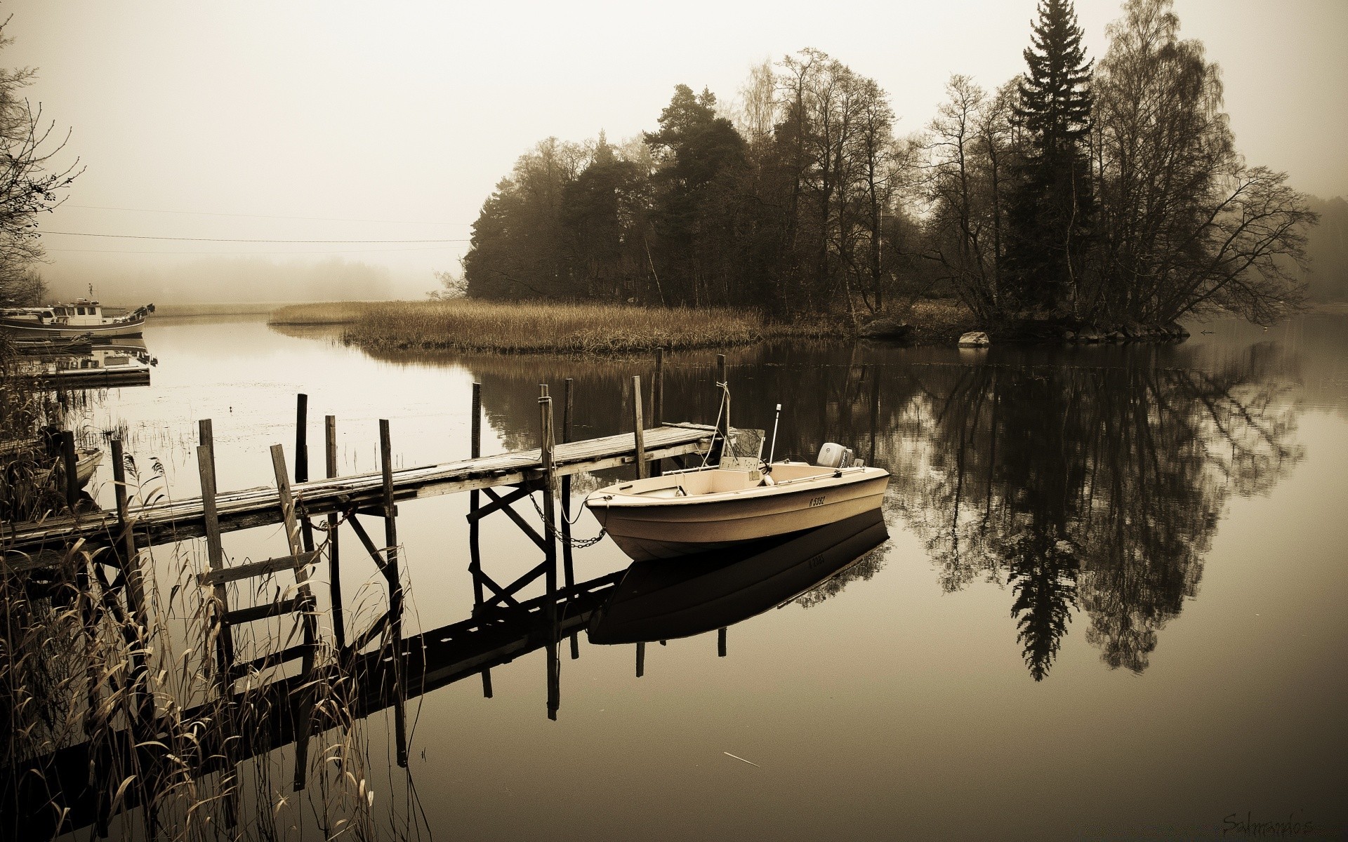 vintage water reflection lake boat river dawn pier watercraft composure landscape sunset wood nature sky harbor mirror placid travel tree