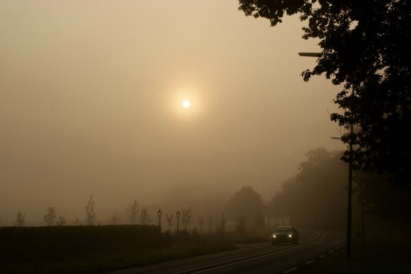 A foggy day in the town. Faded light