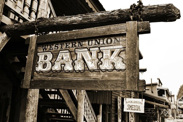 Old town with wooden signs