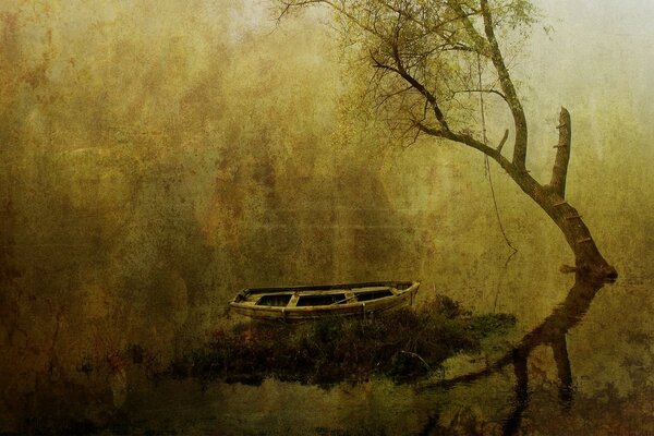 Boat and tree on the river