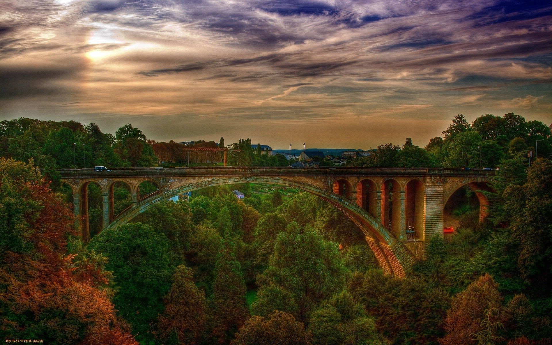 landschaft reisen brücke architektur wasser im freien baum fluss landschaft himmel sonnenuntergang abend dämmerung natur