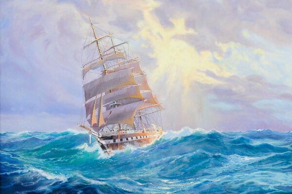 Sailing in the sea, spreading the waves