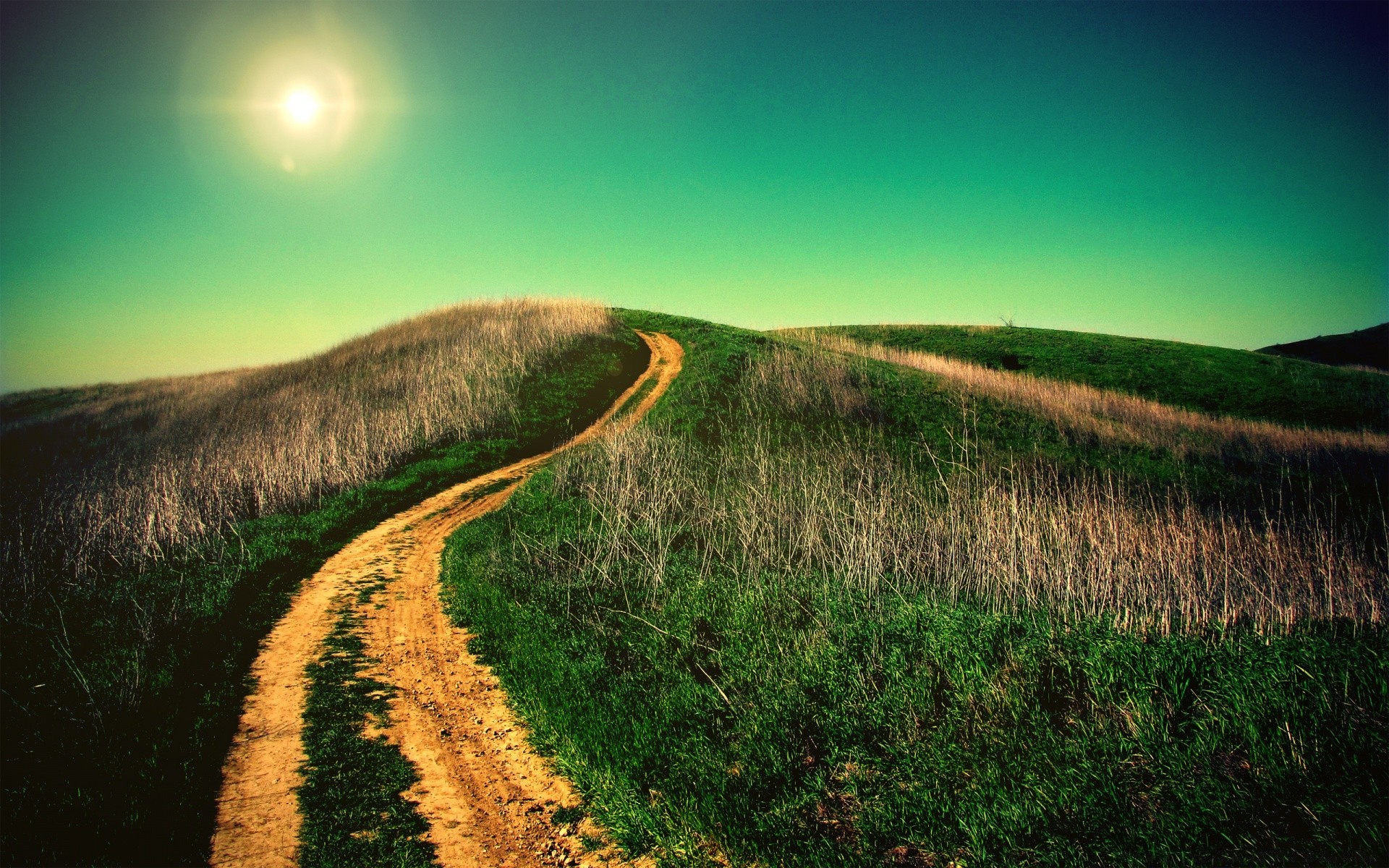 jahrgang landschaft sonnenuntergang himmel natur feld landwirtschaft gras straße dämmerung landschaft ländlichen bauernhof bebautes land sonne im freien land heuhaufen reisen