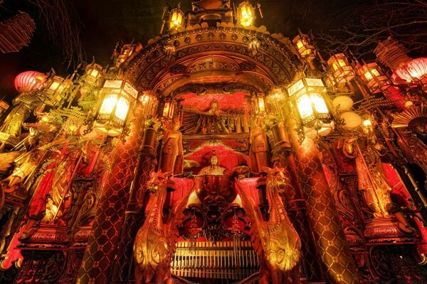 Beautiful evening temple with lanterns