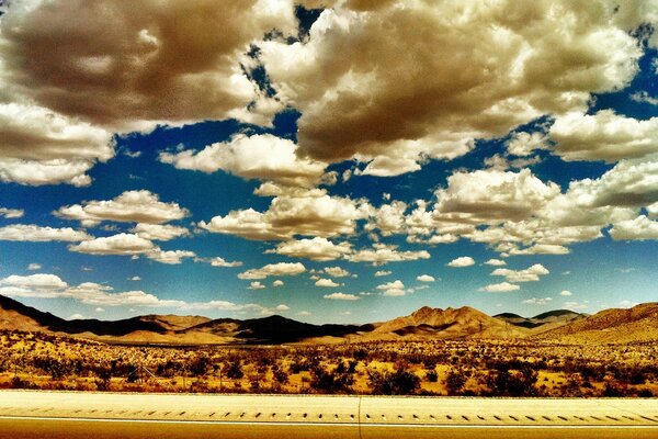 Vintage photos of the cloudy sky over the desert