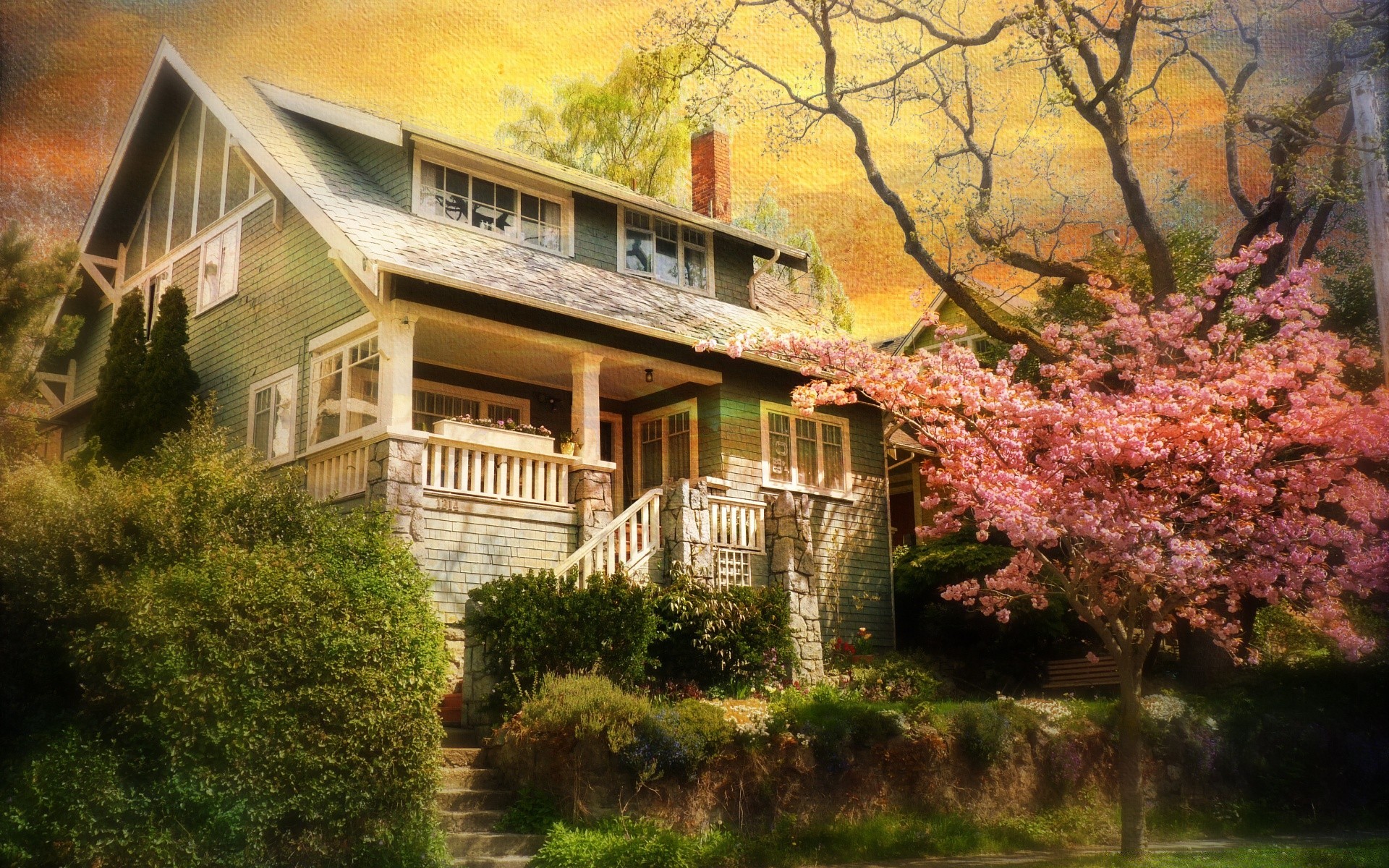 vintage casa madera arquitectura casa jardín hogar al aire libre madera otoño familia