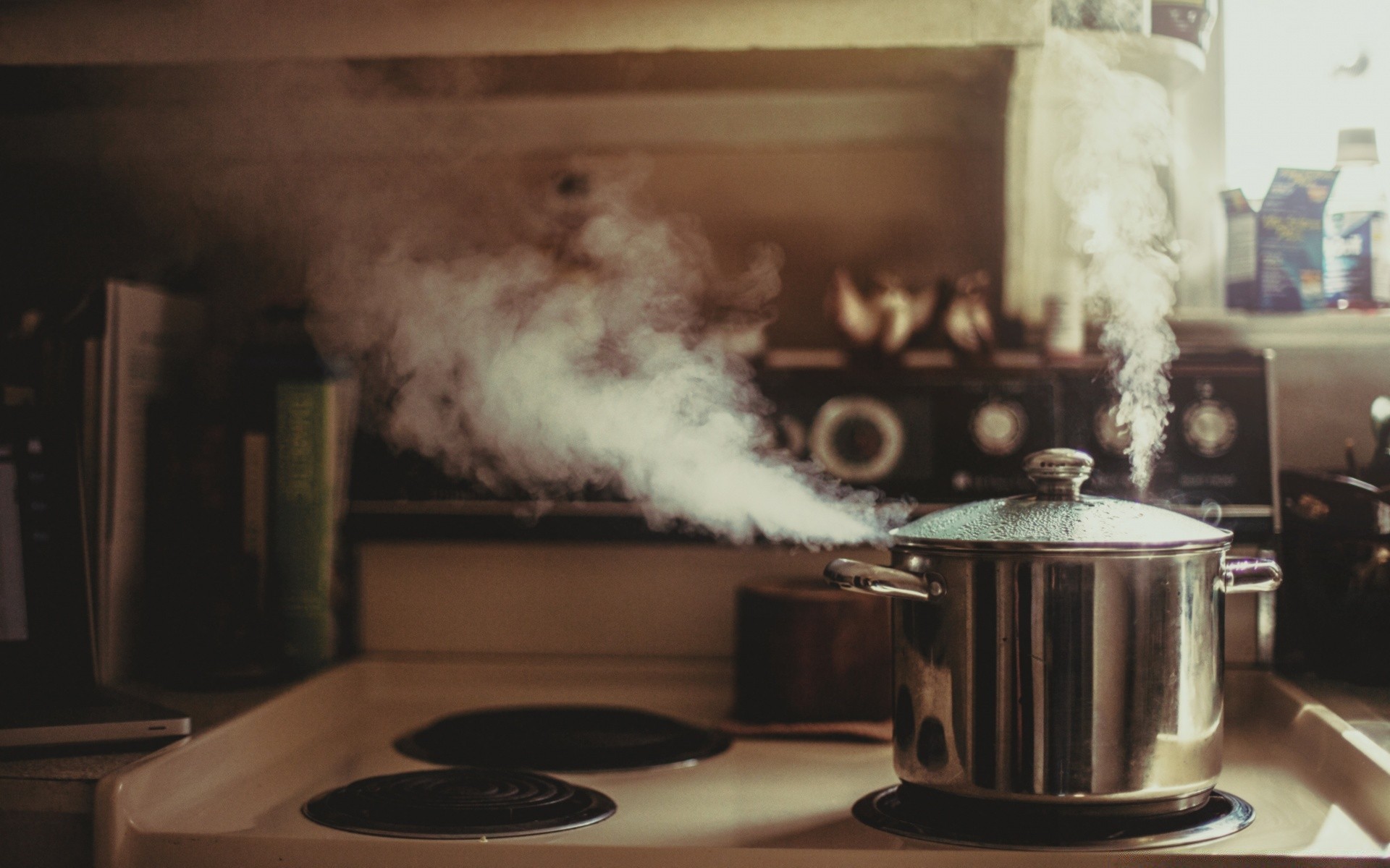 vintage food room table furniture kitchenware container flame home hot light steam coffee indoors house chair stove drink still life daylight