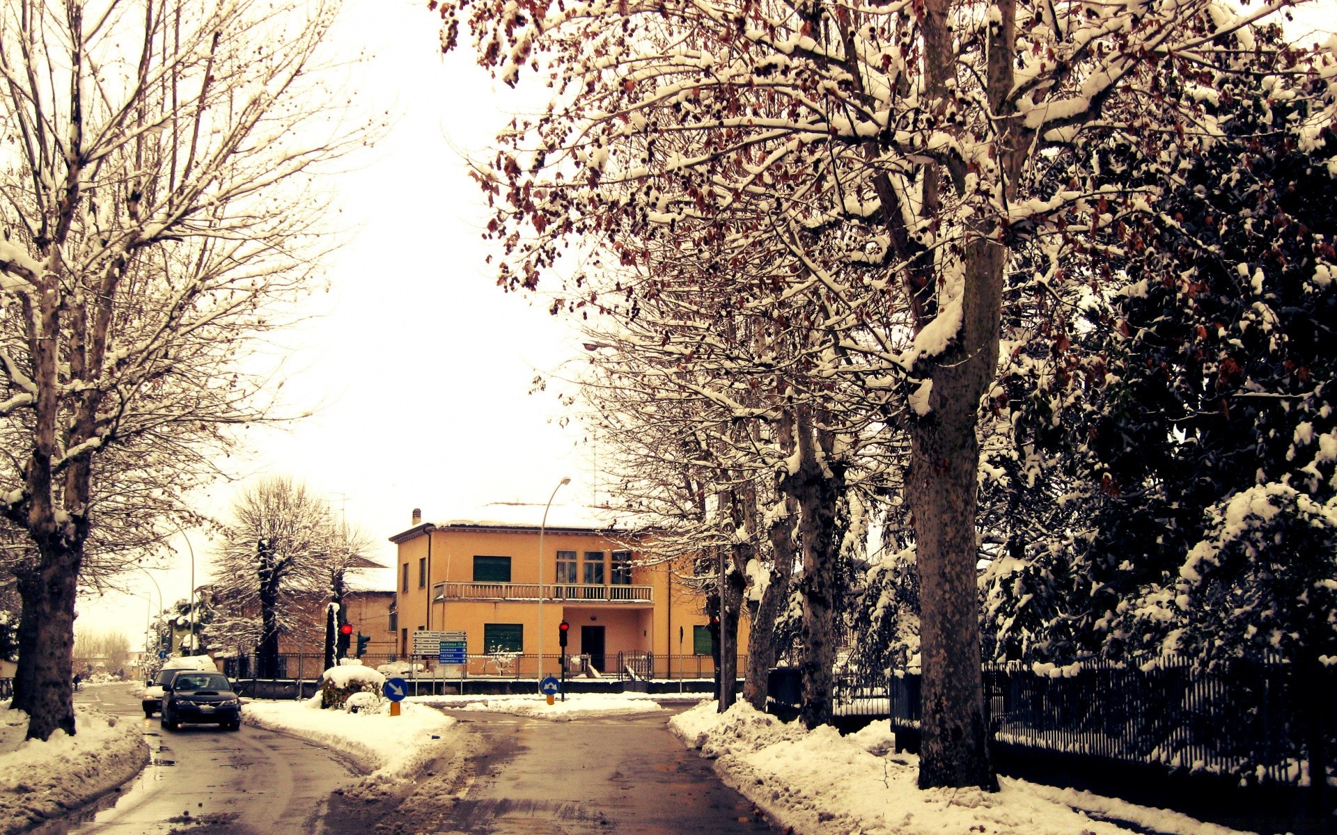 vintage madera invierno nieve carretera madera al aire libre calle tiempo