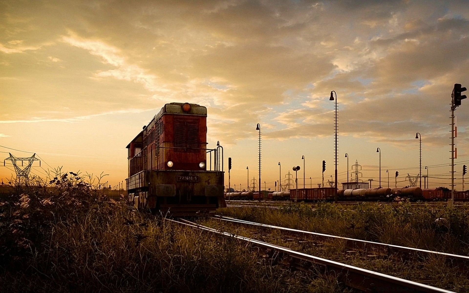 vintage puesta de sol ferrocarril tren cielo al aire libre amanecer sistema de transporte luz viajes abandonado paisaje industria noche coche