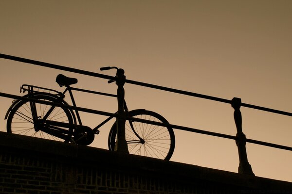 Fahrrad am Abend auf der Brücke