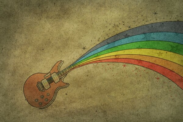 Regenbogengitarre auf düsterem Fonegoro