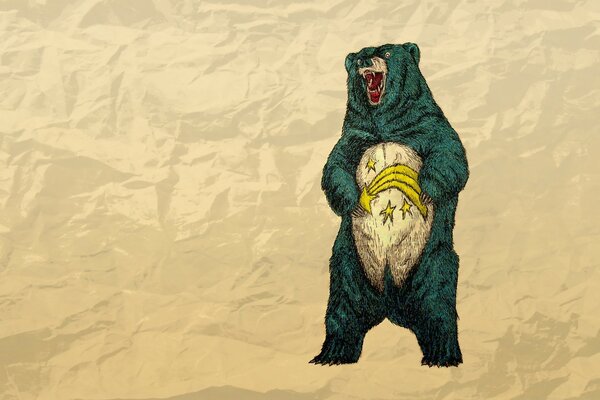 A painted bear on a paper background