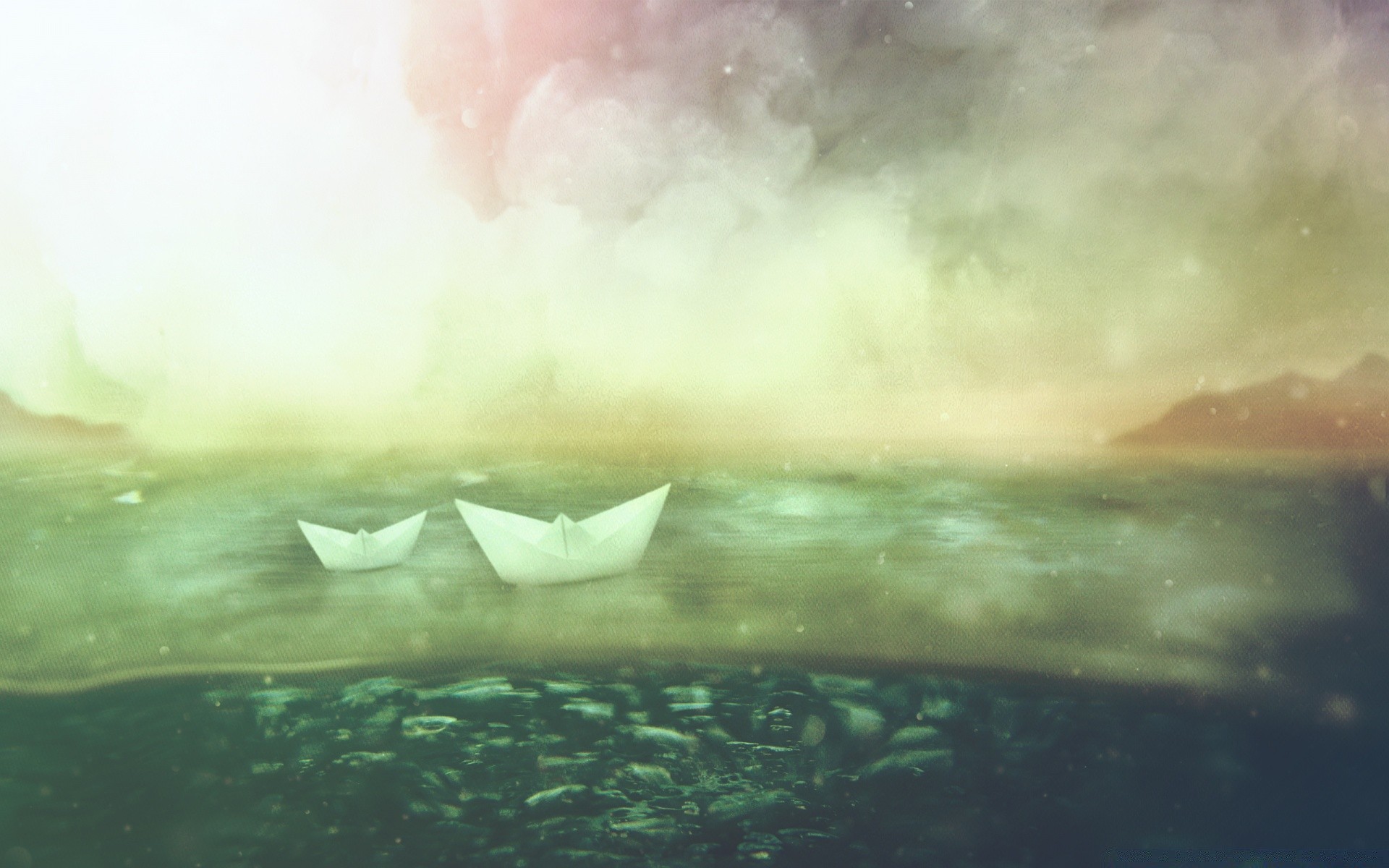 vintage water landscape underwater