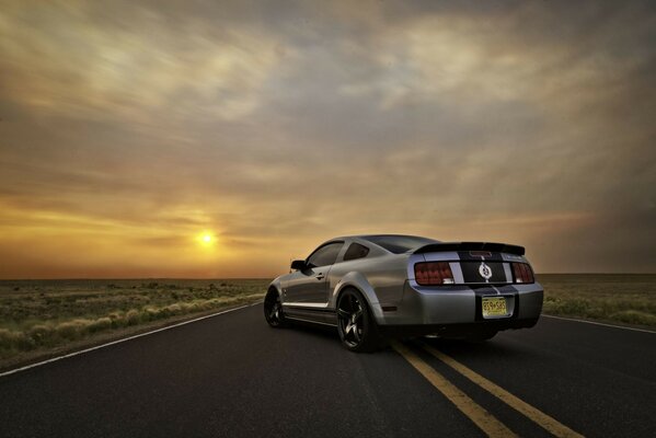 Sports car at sunset