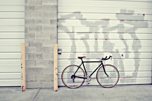 Bicycle shadow on garage wall