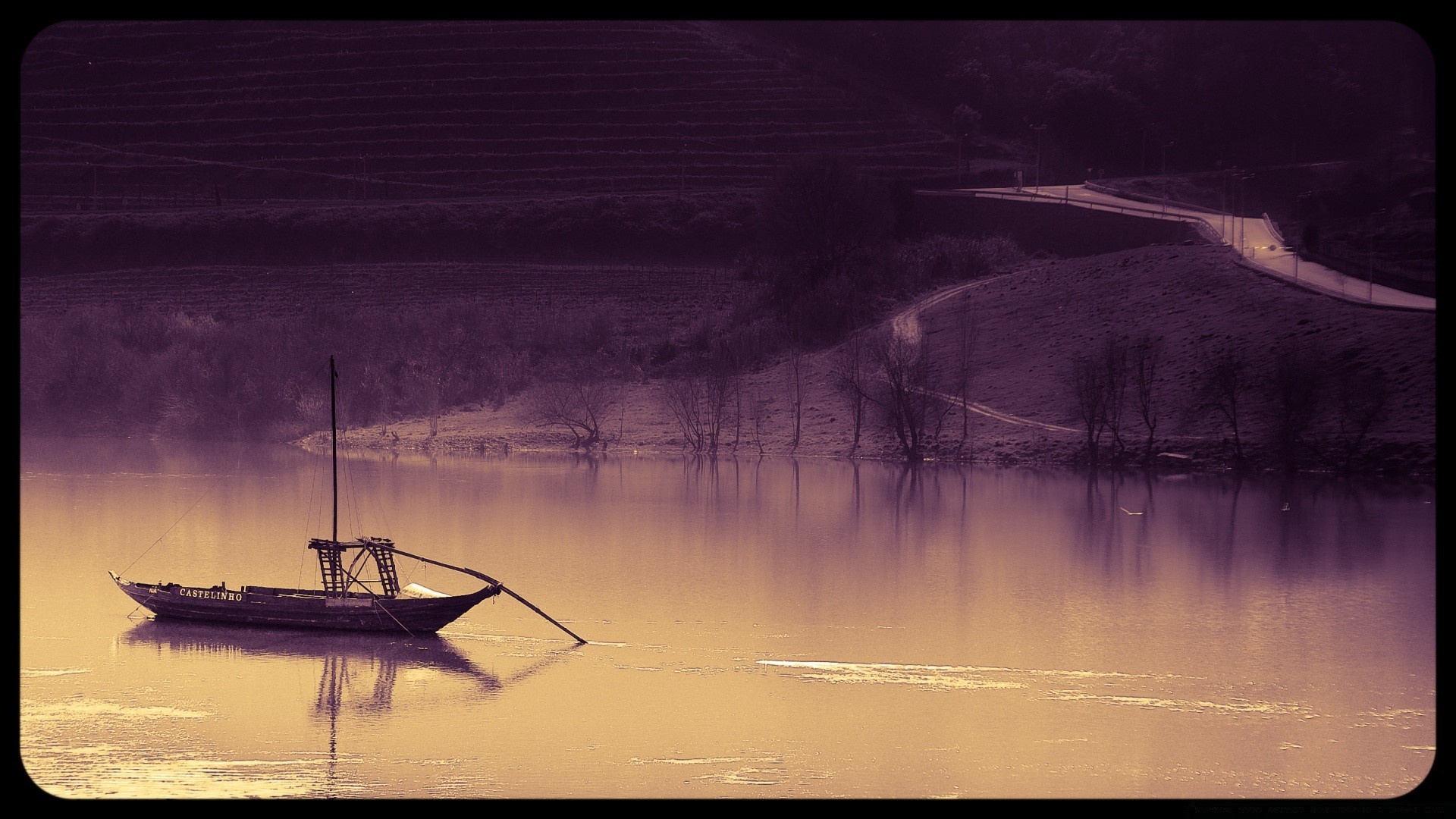 vintage water reflection lake dawn sunset river boat landscape sea beach ocean evening watercraft silhouette light fisherman fog