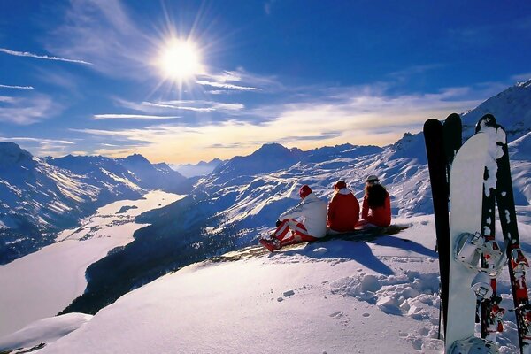 Neujahr Urlaub Berge Alpen Winter Schnee Snowboard