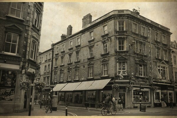 Vintage street with houses and architecture