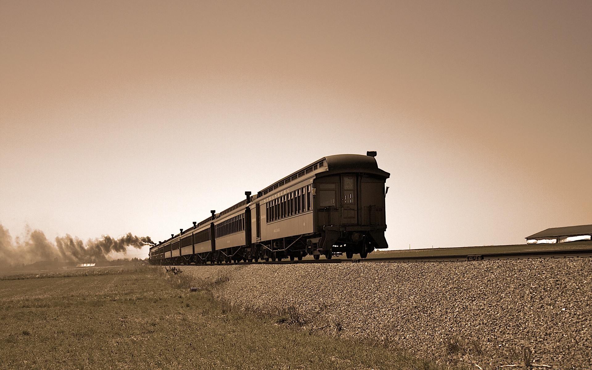 vintage sunset train rail travel dawn light system transportu utwór mgła niebo krajobraz monochromatyczne słońce