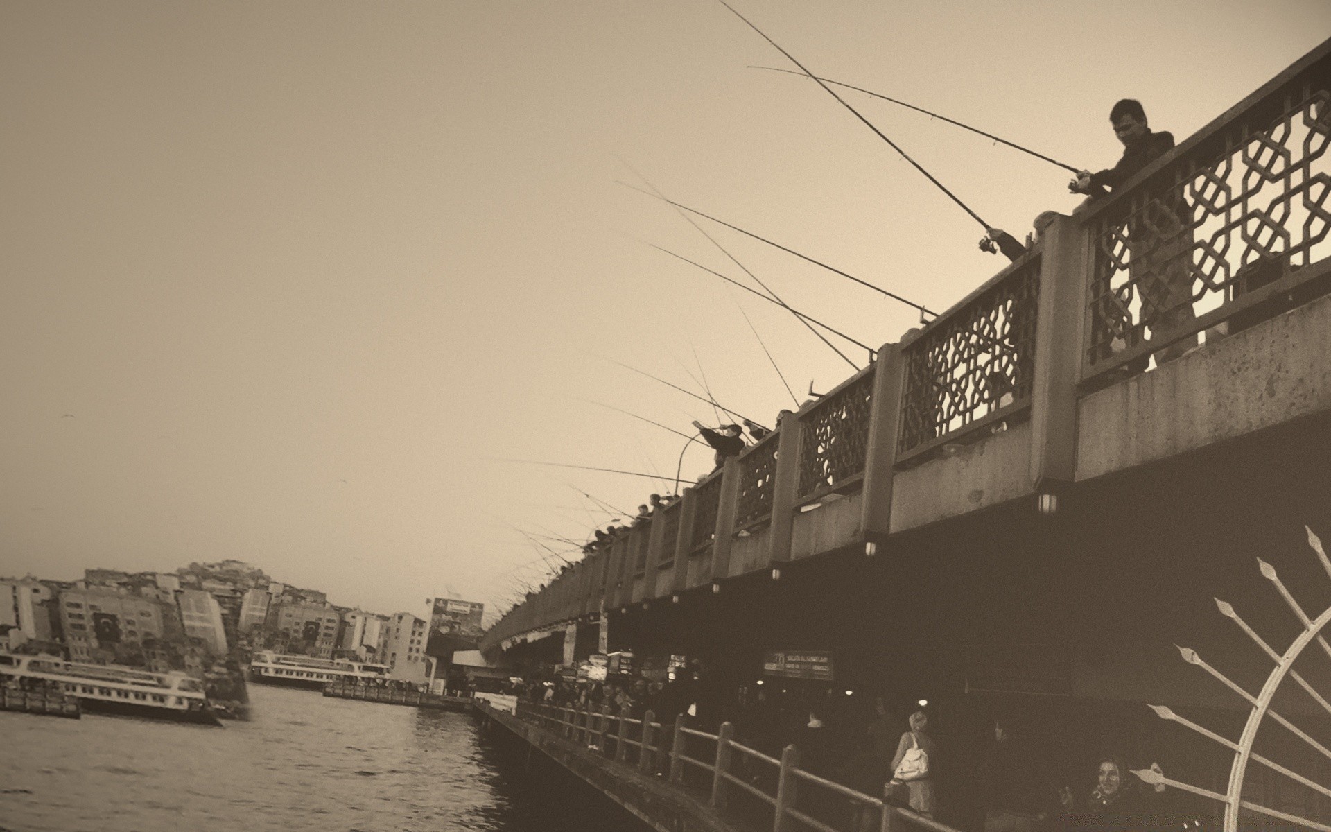 vintage eau rivière monochrome pont système de transport voiture ville