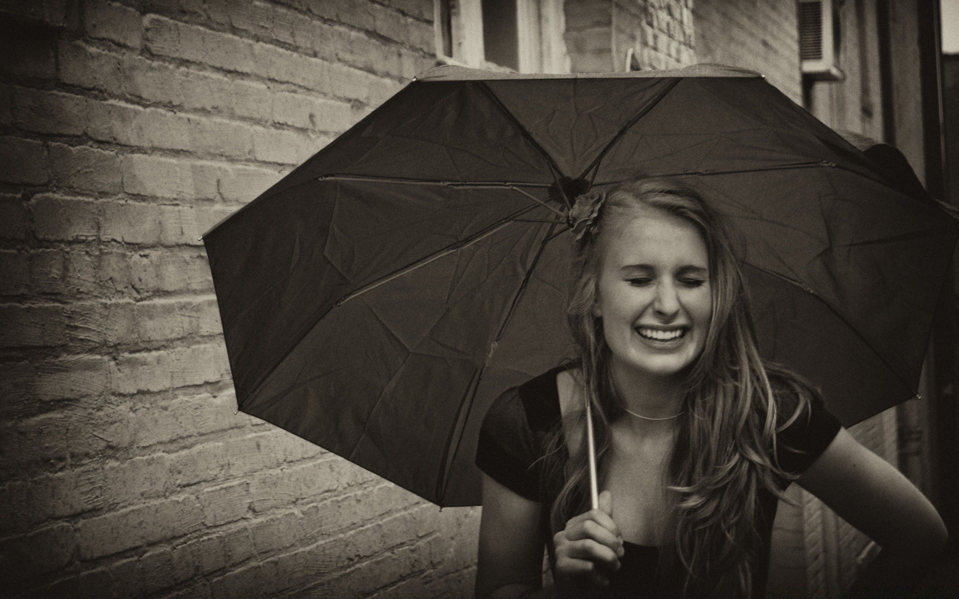 vintage paraguas monocromo retrato mujer solo chica lluvia oscuro adulto modelo