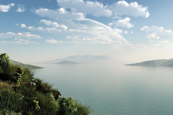 Landscapes of reservoirs of mountain rivers