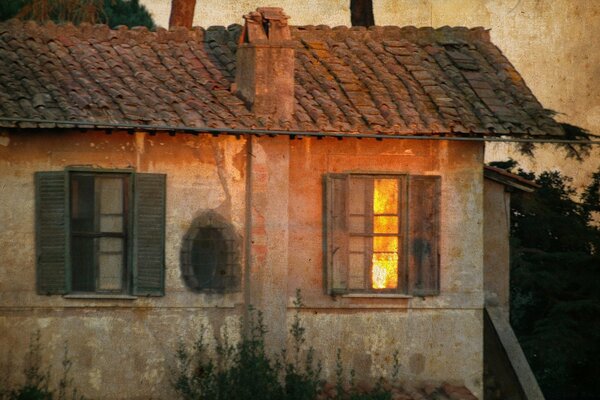 Vintage house with windows architecture