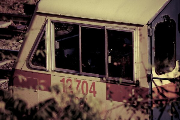 Vintage train on the railway track