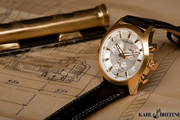 Vintage watches on the background of the drawing