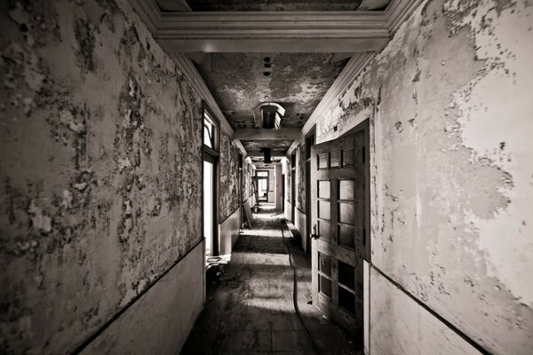 Abandoned corridor in monochrome