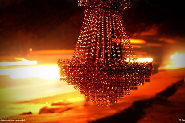 Large chandelier in a dark room