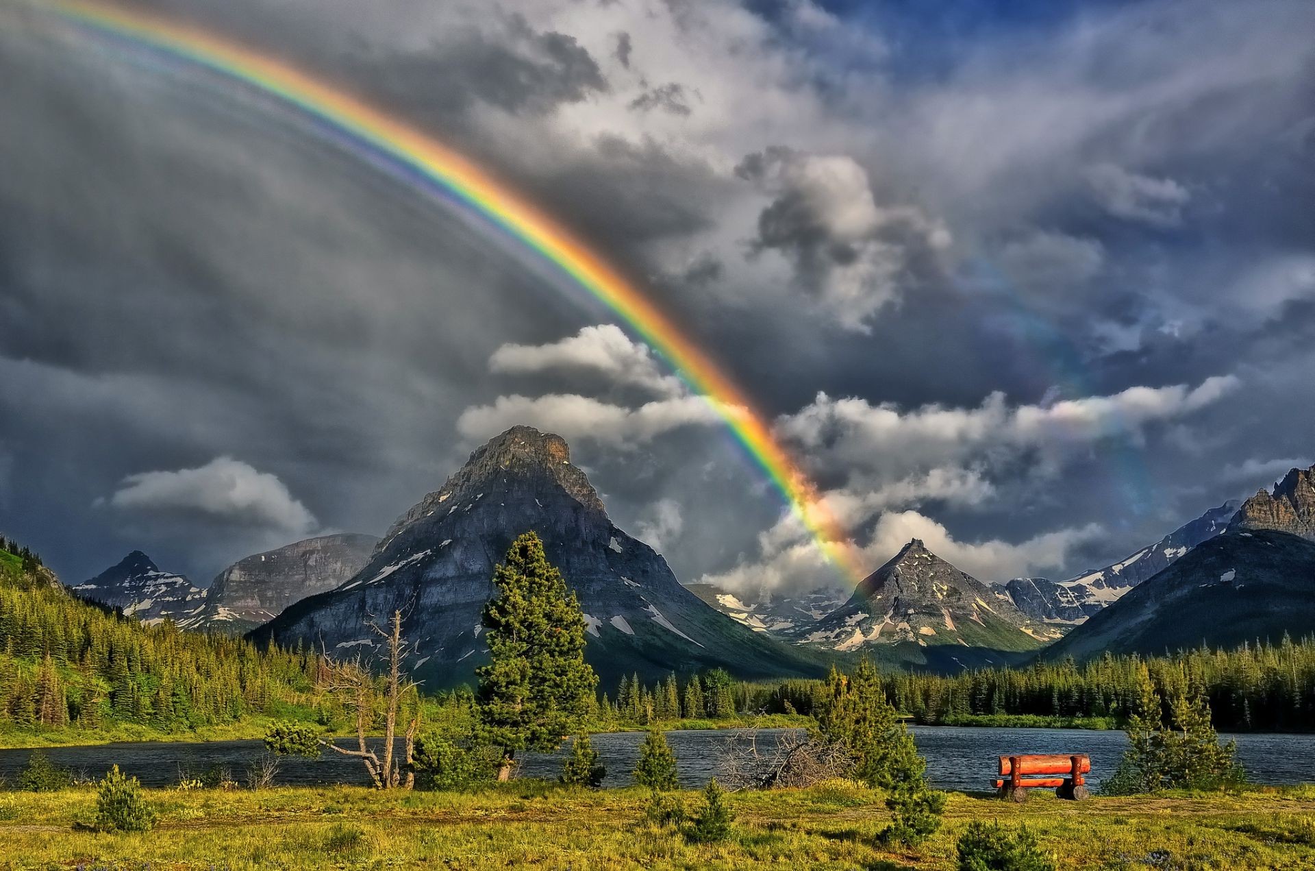 rainbow landscape mountain travel wood nature sky outdoors tree snow scenic fall grass daylight