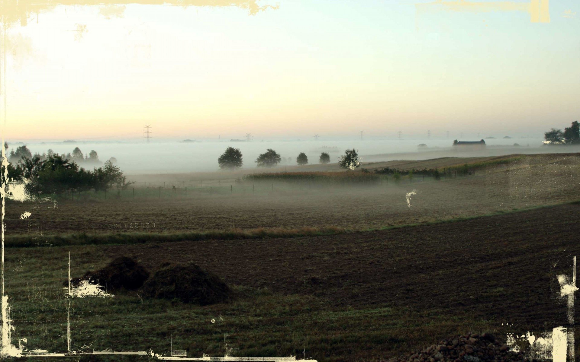 vintage paysage agriculture ferme en plein air terres cultivées eau arbre pâturage foin lumière du jour voyage météo herbe voiture environnement champ aube